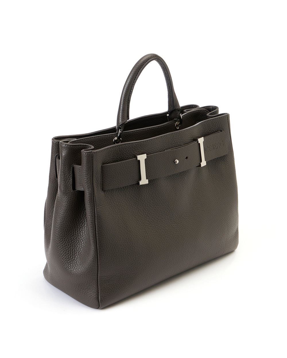 Dark gray Prince leather maxi shopper with logo buckles and debossed Iceberg logo detail - Iceberg - Official Website