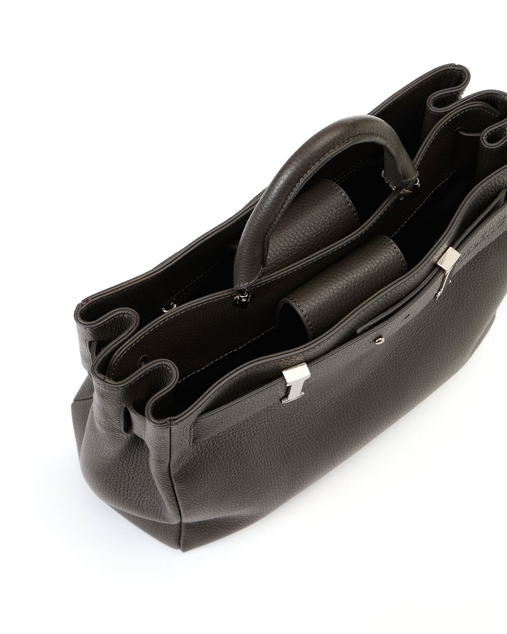 Dark gray Prince leather maxi shopper with logo buckles and debossed Iceberg logo detail - Iceberg - Official Website