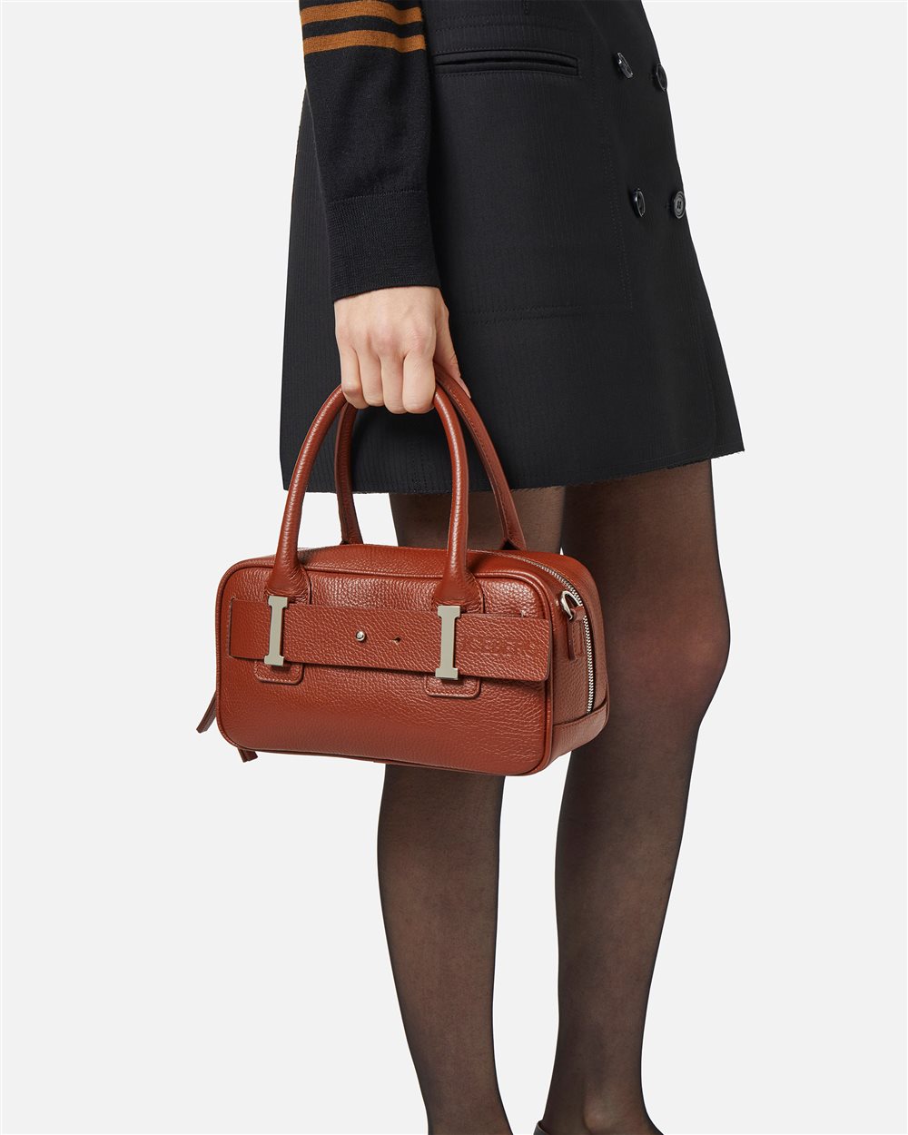 Hazelnut Prince leather shoulder bag with "I" logo buckles and debossed Iceberg logo - Iceberg - Official Website