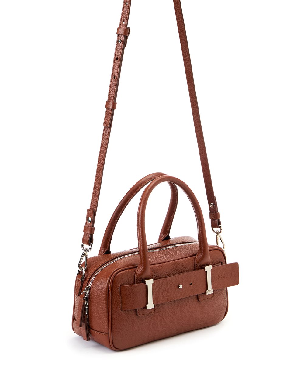 Hazelnut Prince leather shoulder bag with "I" logo buckles and debossed Iceberg logo - Iceberg - Official Website