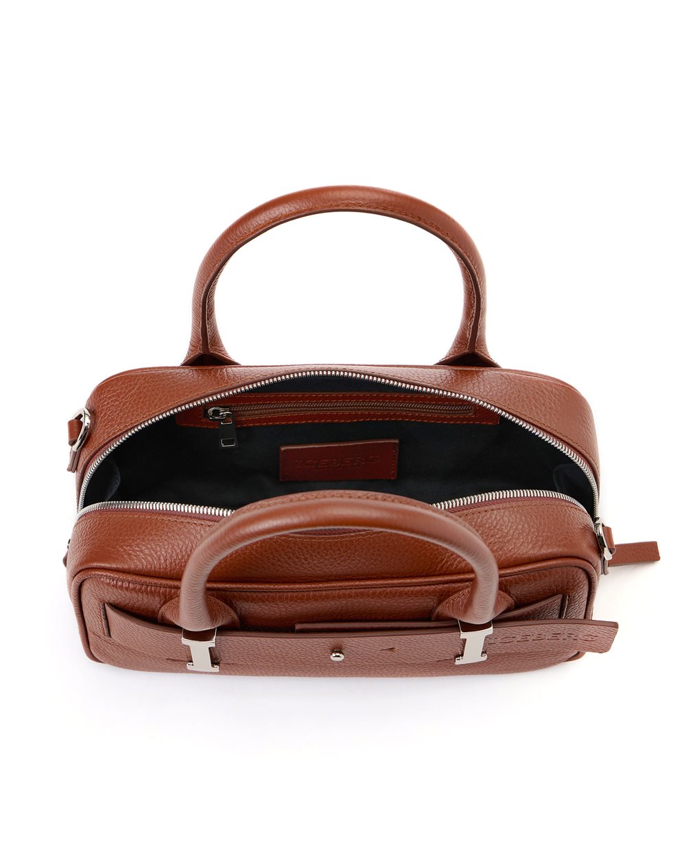Hazelnut Prince leather shoulder bag with "I" logo buckles and debossed Iceberg logo - Iceberg - Official Website