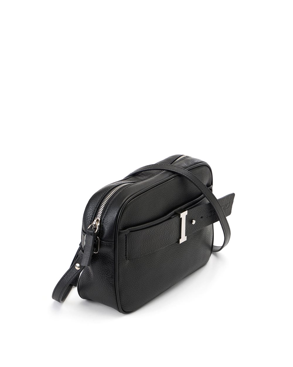 Black Prince leather shoulder bag with I-logo buckles and debossed Iceberg logo - Iceberg - Official Website