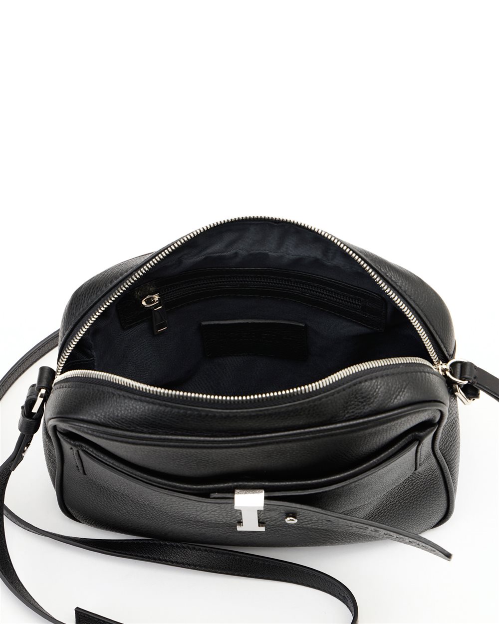 Black Prince leather shoulder bag with I-logo buckles and debossed Iceberg logo - Iceberg - Official Website