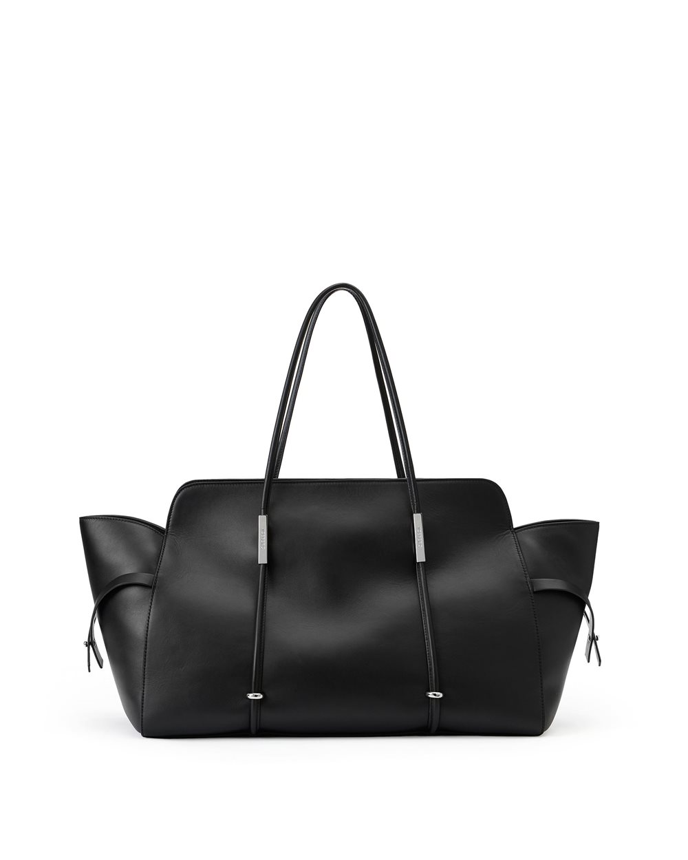Maxi shopper in black Lille leather with double Iceberg logo metal accessory and debossed logo - Iceberg - Official Website