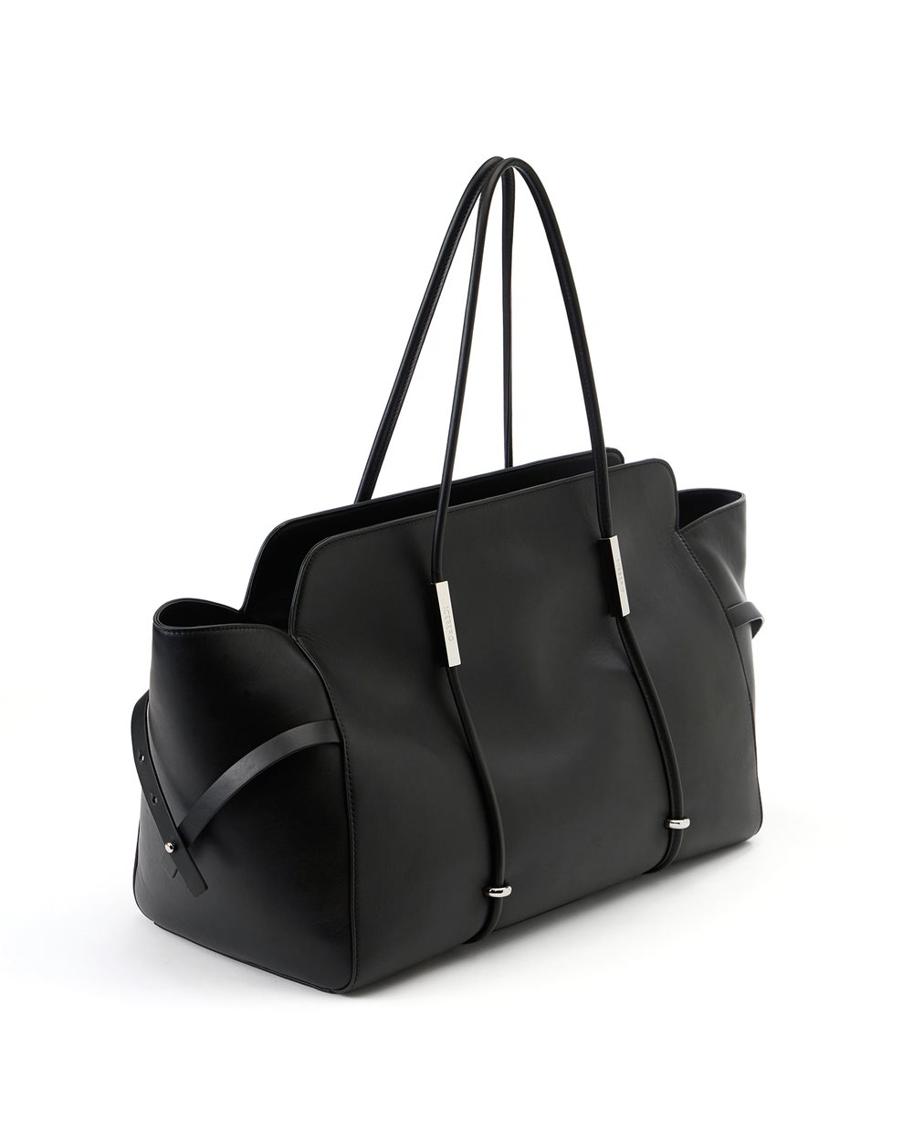 Maxi shopper in black Lille leather with double Iceberg logo metal accessory and debossed logo - Iceberg - Official Website