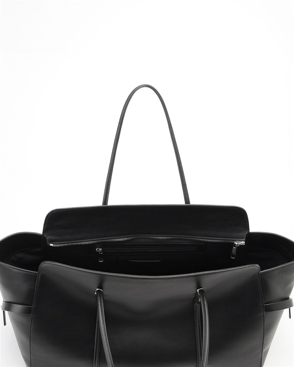 Maxi shopper in black Lille leather with double Iceberg logo metal accessory and debossed logo - Iceberg - Official Website