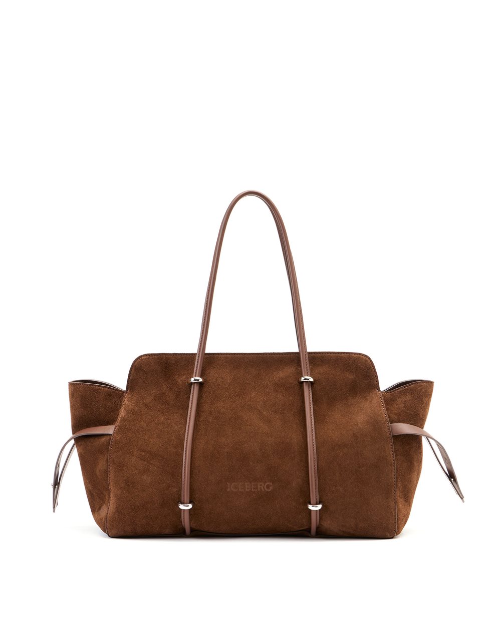 Maxi shopper in hazelnut Lille leather with double metal accessory with Iceberg logo and debossed lo - Iceberg - Official Website