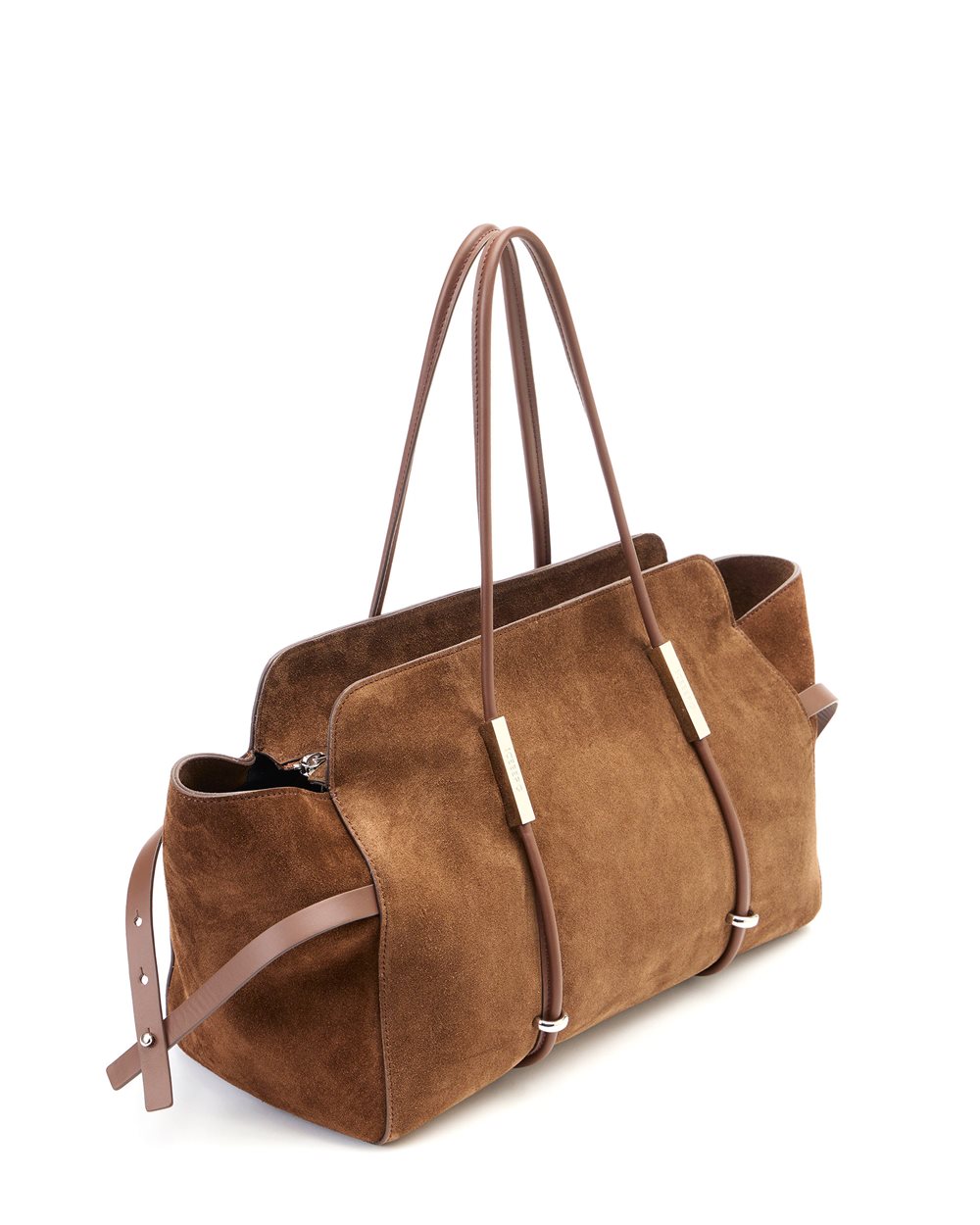 Maxi shopper in hazelnut Lille leather with double metal accessory with Iceberg logo and debossed lo - Iceberg - Official Website