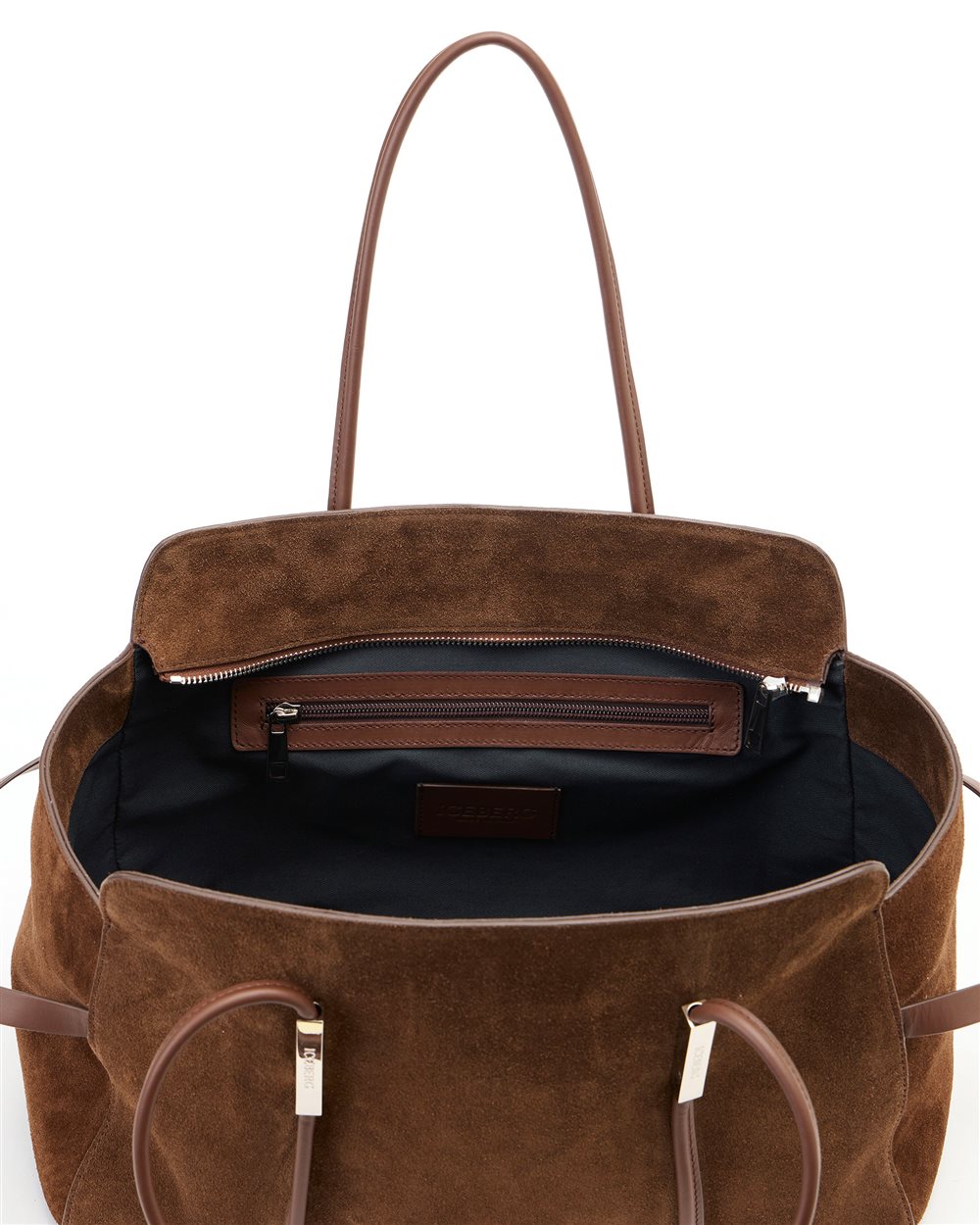 Maxi shopper in hazelnut Lille leather with double metal accessory with Iceberg logo and debossed lo - Iceberg - Official Website