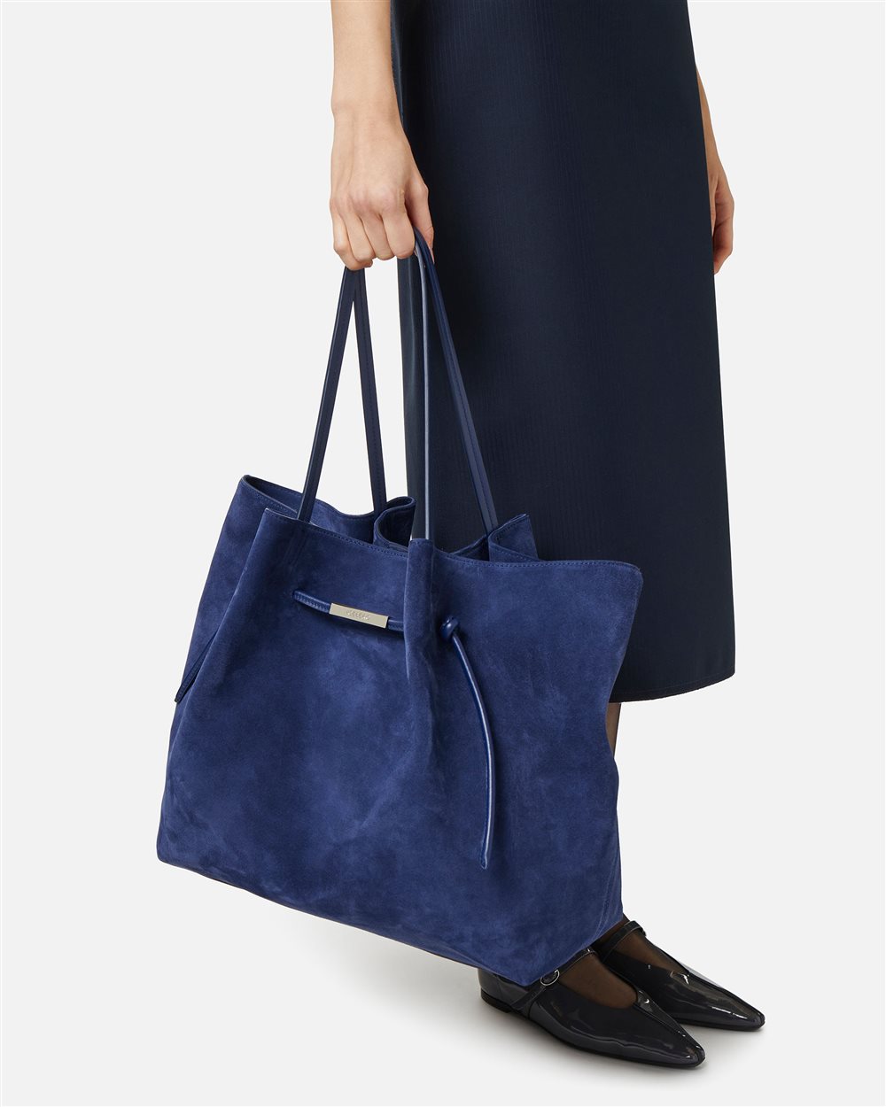 Maxi shopper in blue suede leather with Iceberg logo metal accessory - Iceberg - Official Website