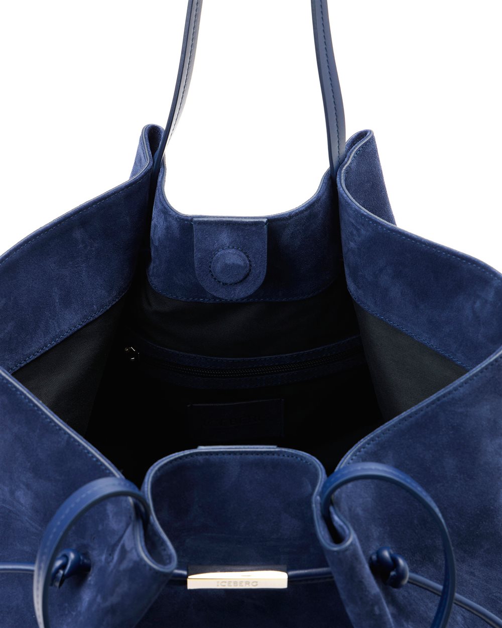 Maxi shopper in blue suede leather with Iceberg logo metal accessory - Iceberg - Official Website