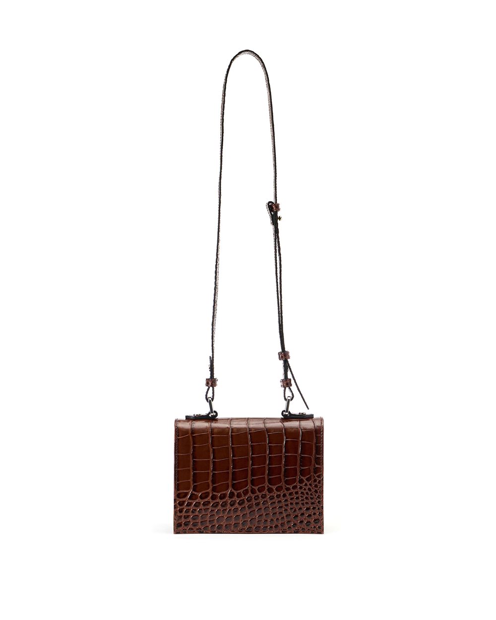 Black crocodile-effect leather top handle bag with enameled plaque and Iceberg Milano Italia logo - Iceberg - Official Website