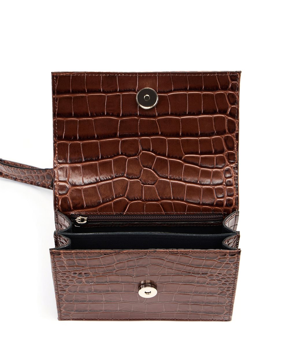 Black crocodile-effect leather top handle bag with enameled plaque and Iceberg Milano Italia logo - Iceberg - Official Website