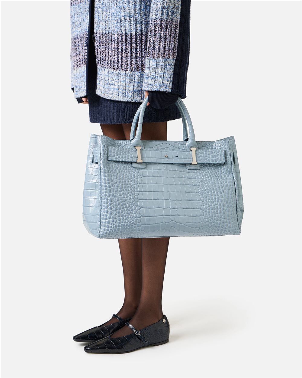 Maxi shopper in mother-of-pearl gray calfskin - Iceberg - Official Website
