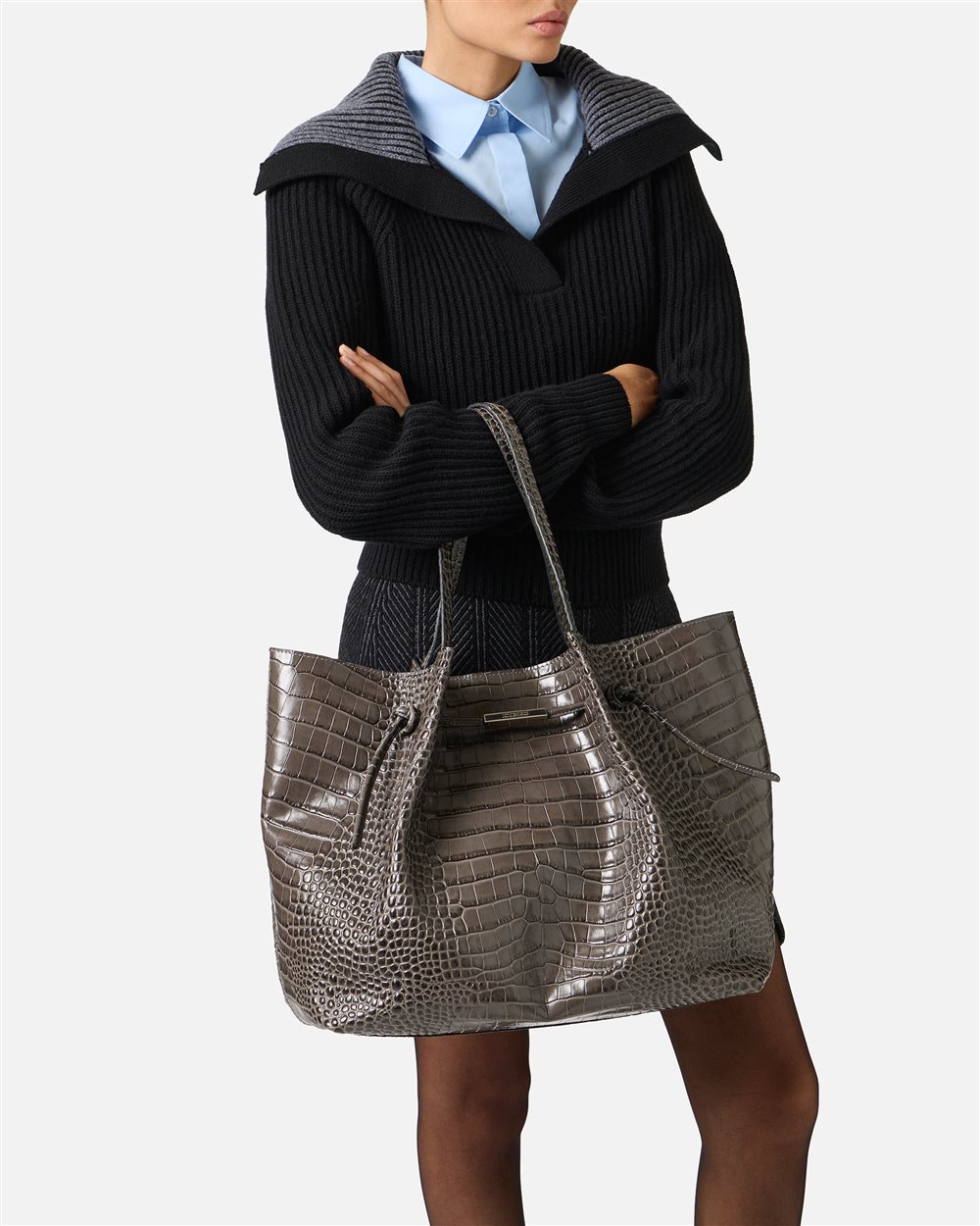 Maxi shopper in gray calfskin - Iceberg - Official Website