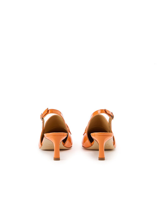 Orange Patent Pointed Toe Slingback with Moccasin Neck and Kitten Heel - Iceberg - Official Website