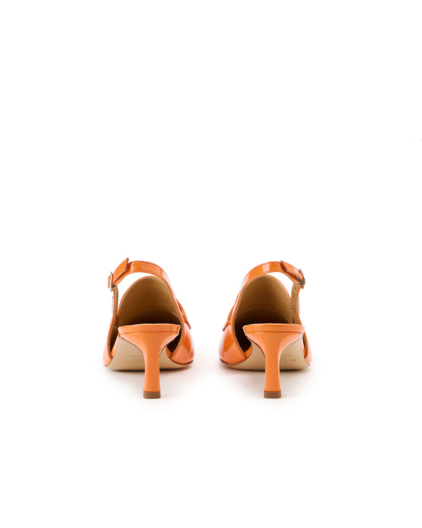 Orange Patent Pointed Toe Slingback with Moccasin Neck and Kitten Heel - Iceberg - Official Website