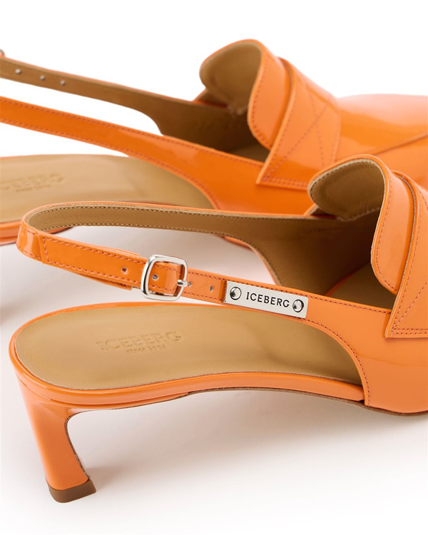 Orange Patent Pointed Toe Slingback with Moccasin Neck and Kitten Heel - Iceberg - Official Website