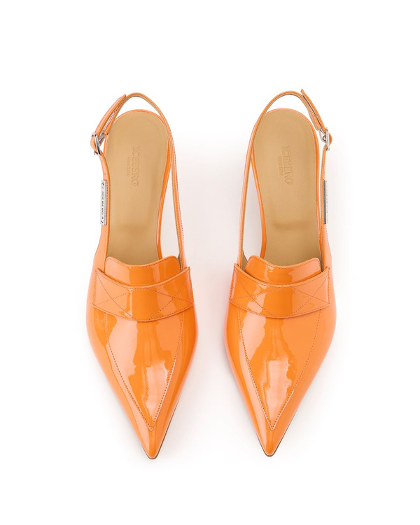Orange Patent Pointed Toe Slingback with Moccasin Neck and Kitten Heel - Iceberg - Official Website