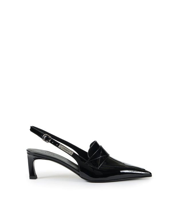 Black Patent Pointed Toe Slingback with Moccasin Neckline and Kitten Heel - Iceberg - Official Website