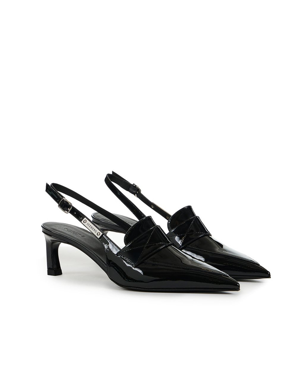 Black Patent Pointed Toe Slingback with Moccasin Neckline and Kitten Heel - Iceberg - Official Website