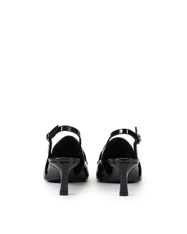 Black Patent Pointed Toe Slingback with Moccasin Neckline and Kitten Heel - Iceberg - Official Website