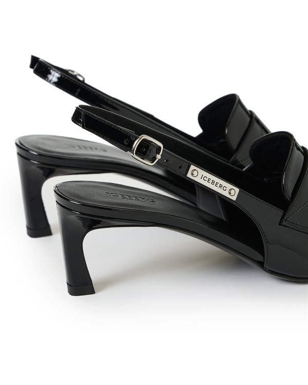 Black Patent Pointed Toe Slingback with Moccasin Neckline and Kitten Heel - Iceberg - Official Website