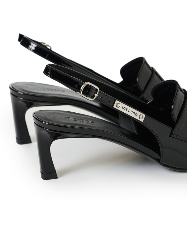 Schwarzer spitzer Lack-Slingback mit Loafer-Schnitt und Kitten Heel - Iceberg - Official Website
