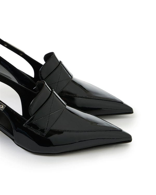Black Patent Pointed Toe Slingback with Moccasin Neckline and Kitten Heel - Iceberg - Official Website