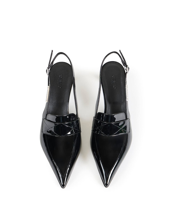 Black Patent Pointed Toe Slingback with Moccasin Neckline and Kitten Heel - Iceberg - Official Website