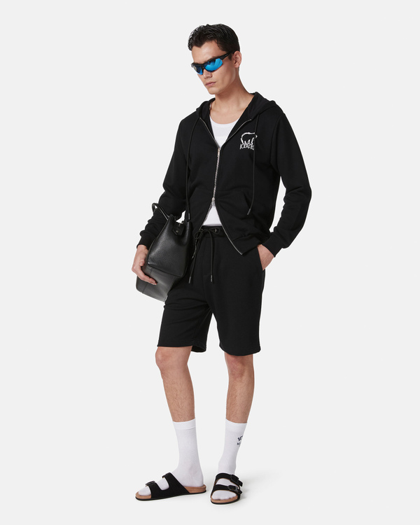 Bermuda neri slim fit in felpa di cotone con stampa Bear - Iceberg - Official Website