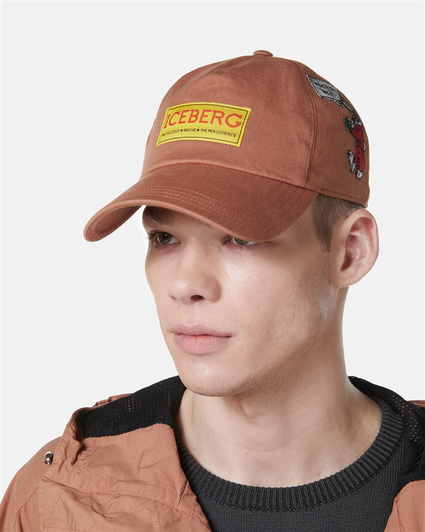 Looney Tunes patch coccio-colored gabardine baseball cap - Iceberg - Official Website