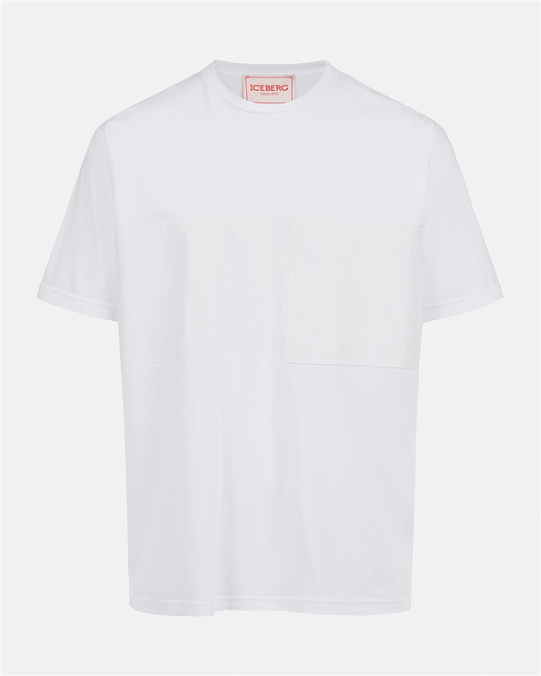 T-shirt bianca girocollo con dettaglio tono su tono - Iceberg - Official Website