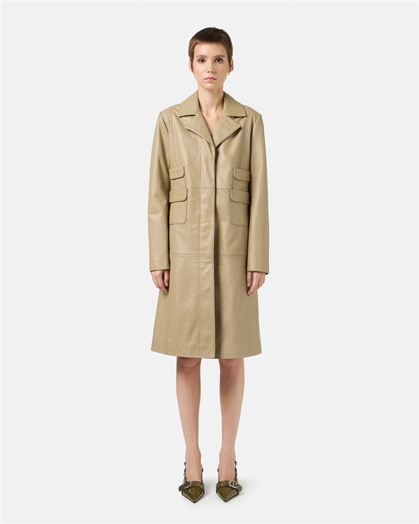 Mud-Colored Leather Regular Fit Coat - Iceberg - Official Website