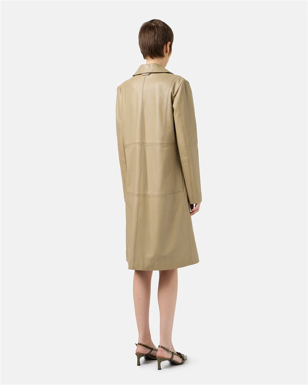 Mud-Colored Leather Regular Fit Coat - Iceberg - Official Website
