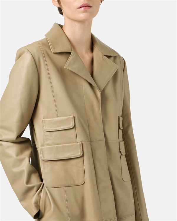 Mud-Colored Leather Regular Fit Coat - Iceberg - Official Website