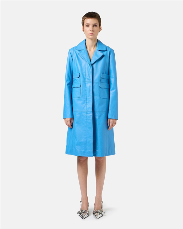 Cobalt Blue Leather Regular Fit Coat - Iceberg - Official Website