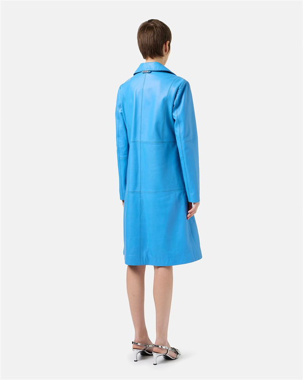 Cobalt Blue Leather Regular Fit Coat - Iceberg - Official Website