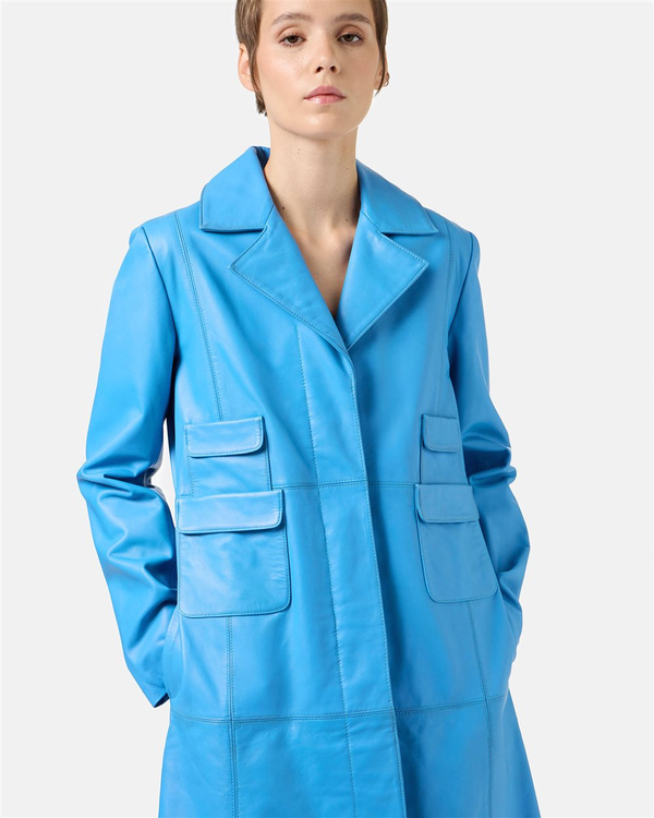 Cobalt Blue Leather Regular Fit Coat - Iceberg - Official Website