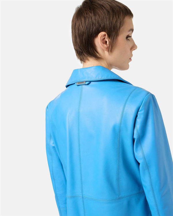 Cobalt Blue Leather Regular Fit Coat - Iceberg - Official Website