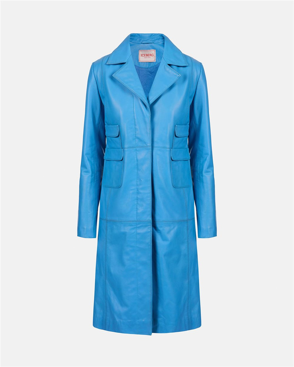 Cobalt Blue Leather Regular Fit Coat - Iceberg - Official Website