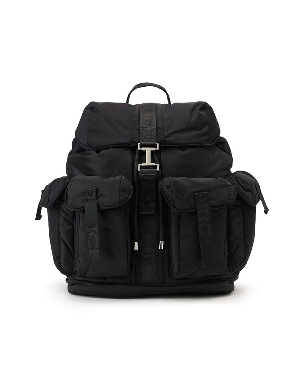 Black soft nylon backpack with personalized ribbons and Iceberg logo buckle - Iceberg - Official Website