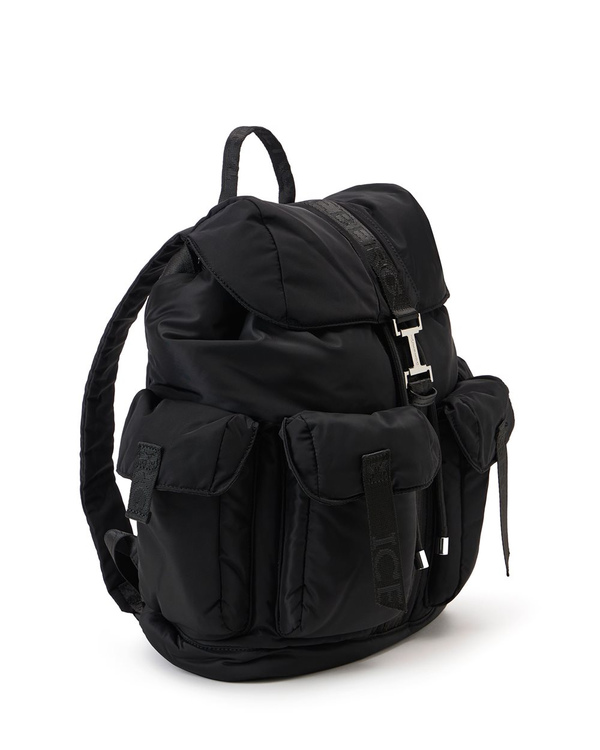 Black soft nylon backpack with personalized ribbons and Iceberg logo buckle - Iceberg - Official Website