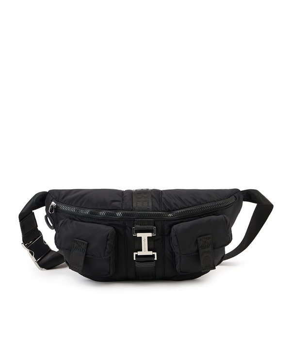 Black soft nylon bum bag with custom ribbons and Iceberg logo buckle - Iceberg - Official Website