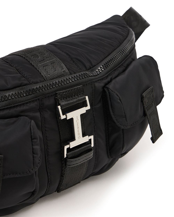 Black soft nylon bum bag with custom ribbons and Iceberg logo buckle - Iceberg - Official Website