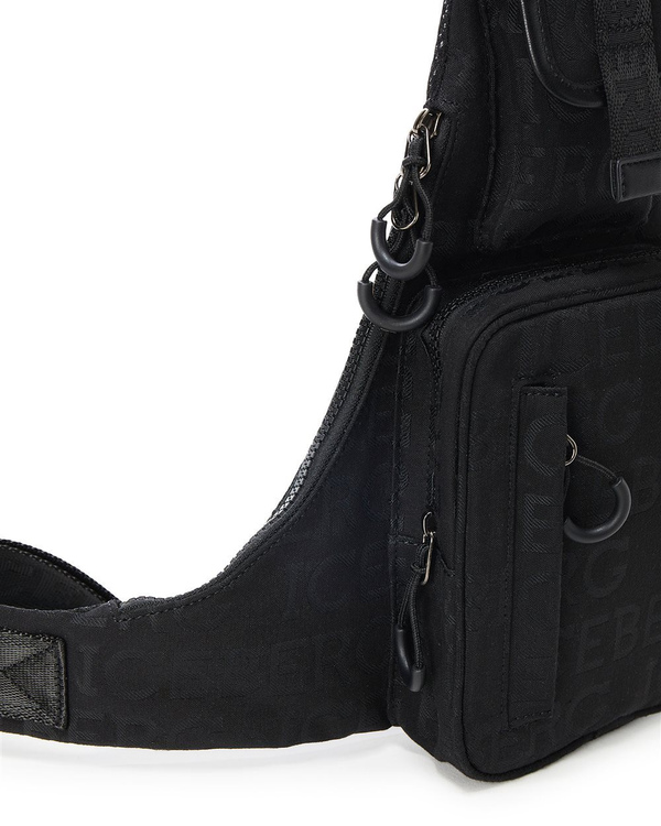 Black bag in allover jacquard fabric with Iceberg logo - Iceberg - Official Website