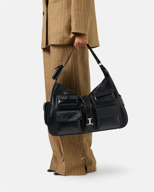 Borsa Top Handle in Pelle Nera Laminata - Iceberg - Official Website