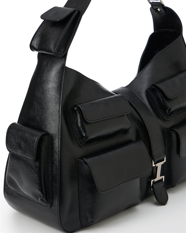 Borsa Top Handle in Pelle Nera Laminata - Iceberg - Official Website