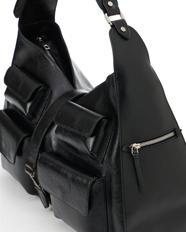 Borsa Top Handle in Pelle Nera Laminata - Iceberg - Official Website