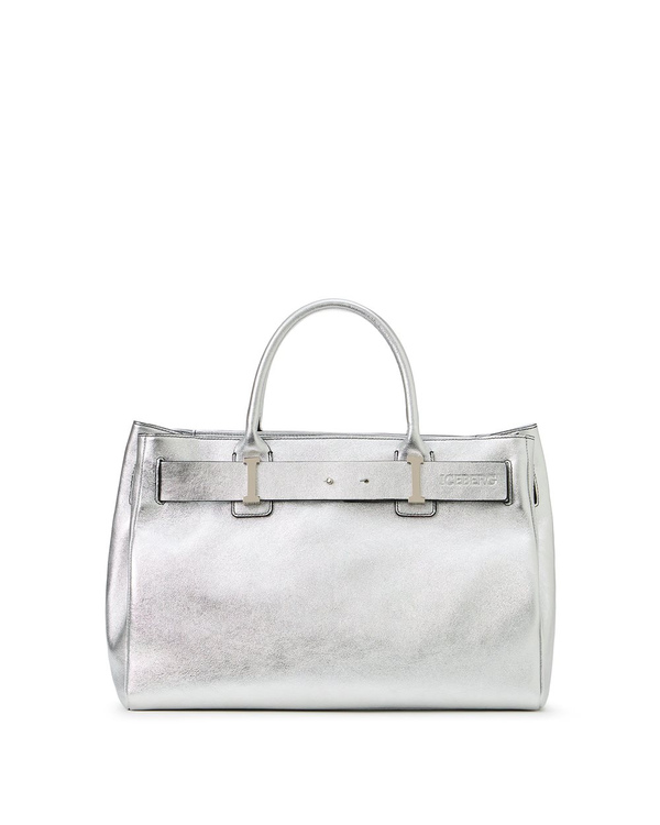 Shopper Bag in Silver Laminated Leather - Iceberg - Official Website